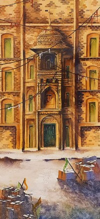 Aisha Khan, 10 x 22 Inch, Watercolor on Paper, Cityscape Painting, AC-AHK-008